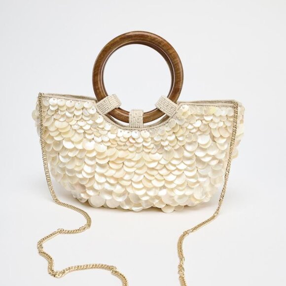 NWT ZARA FAUX MOTHER-OF-PEARL APPLIQUÉ BAG - Picture 3 of 10